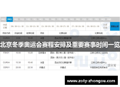 北京冬季奥运会赛程安排及重要赛事时间一览